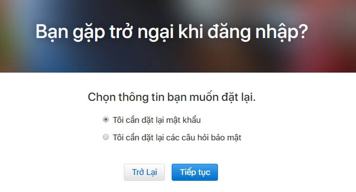 Nhập thông tin cần thiết để lấy lại ID Apple
