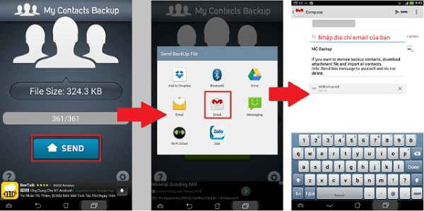 Gửi file sao lưu qua email đến Android
