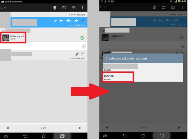 Tải file và nhập vào ứng dụng Danh bạ 
