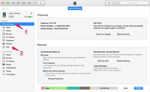Chọn Tab “Summary” > chọn “Info”