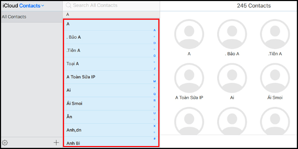 Chọn tất cả danh bạ