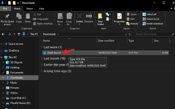 Chọn File danh bạ