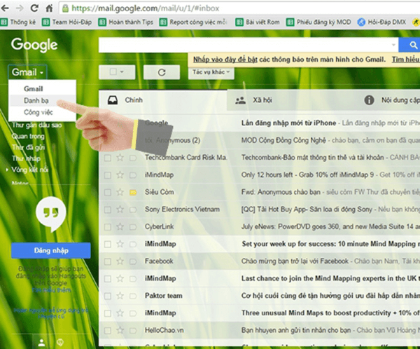 Đăng nhập Gmail và chọn “Danh bạ”