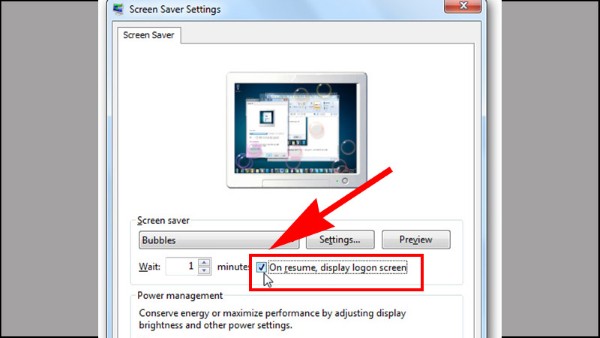 Chọn ô On resume, display logon screen