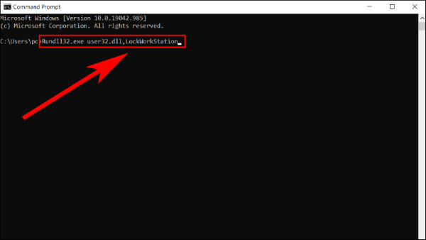 Nhấn Enter: Rundll32.exe user32.dll,LockWorkStation