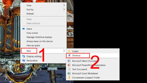 Chọn New > Shortcut