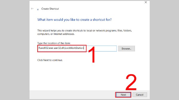 Dán dòng lệnh > Nhấn Next