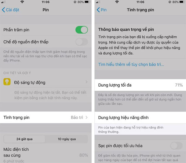 Kiểm tra tình trạng pin trong phần Cài đặt iPhone