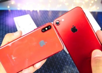 So với iPhone 7 đỏ, iPhone 8 có màu nhợt nhạt hơn và các chi tiết thô kệch, không tinh tế