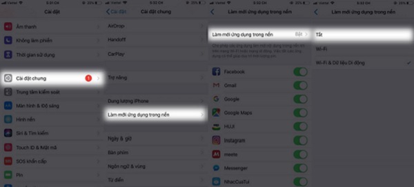 Tắt làm mới ứng dụng nền
