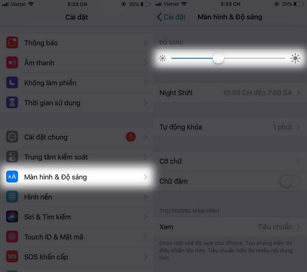 Giảm độ sáng màn hình