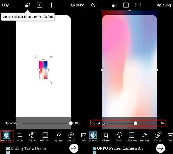 Sử dụng mũi tên 2 chiều ở góc dưới bên phải để kéo hình