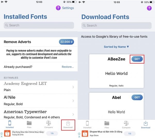 Tải font chữ từ bên trong iFont