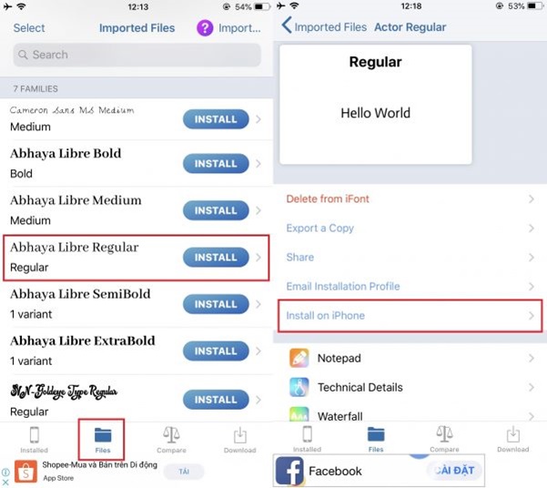 Chọn font chữ trong danh sách đã tải