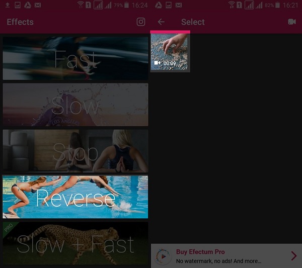 Sử dụng ứng dụng Efectum để làm video đảo ngược
