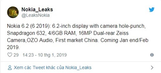 Thông tin cấu hình Nokia 6.2