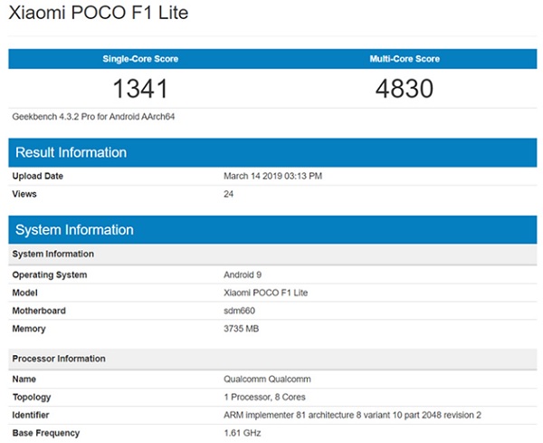 Thông tin về cấu hình của Poco F1 Lite được tiết lộ