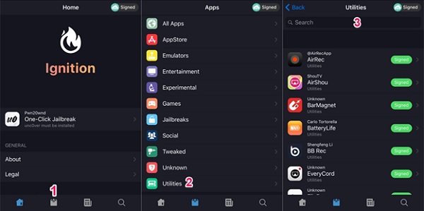 Mở các tiện ích trên ứng dụng Ignition Mở các tiện ích trên ứng dụng Ignition