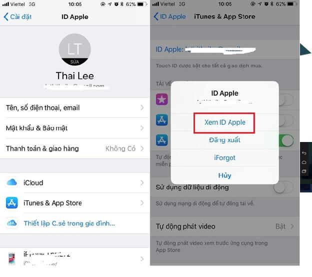Bạn vào vào tài khoản App Store > chọn Xem ID Apple như hình vẽ