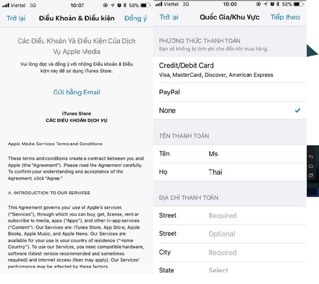 Điền thông tin thanh toán