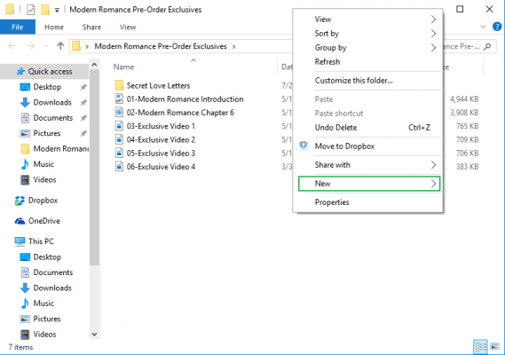 Chọn “New” để tiếp thục thực hiện khóa thư mục