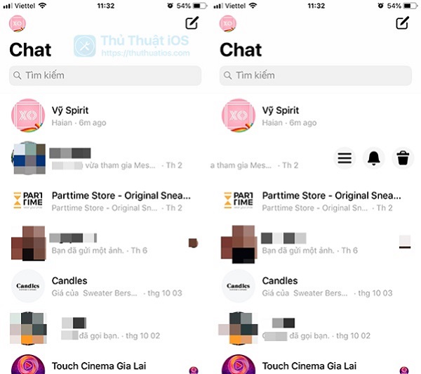 Giao diện Messenger Lite trên iOS 