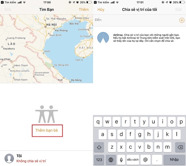 Chia sẻ vị trí của chính mình và bạn bè