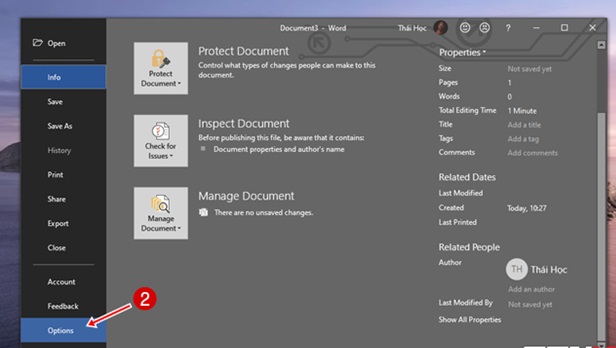 Sau đó chọn mục Options