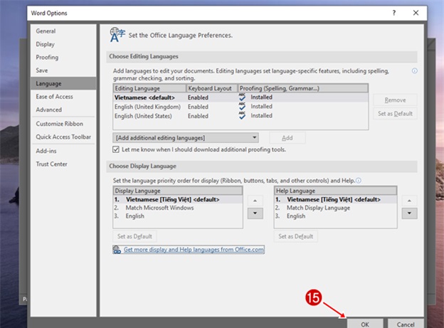 Nhấn chọn OK sau khi xong để lưu lại và khởi động lại Microsoft Office. 