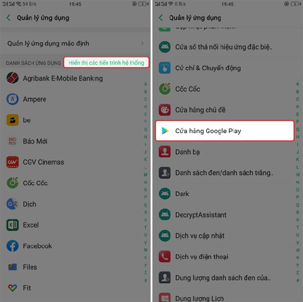 Tìm đến Google Play trong cài đặt của máy