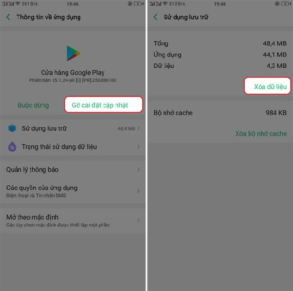Xóa dữ liệu trên Google Play