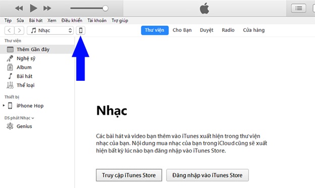 Vào biểu tượng hình điện thoại trên iTunes