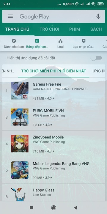 Hình nền trong suốt áp dụng trên toàn thiết bị