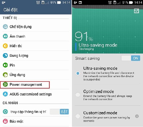 Bạn nên chọn chế độ Siêu tiết kiệm pin Ultra saving mode để kéo dài thời gian sử dụng thiết bị