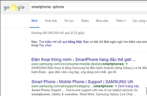 Sử dụng dấu trừ để loại bỏ các kết quả tìm kiếm không cần thiết