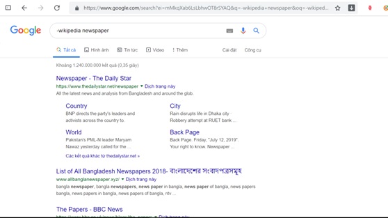 Sử dụng dấu trừ để loại bỏ các kết quả chứa từ khóa trả về từ website không mong muốn