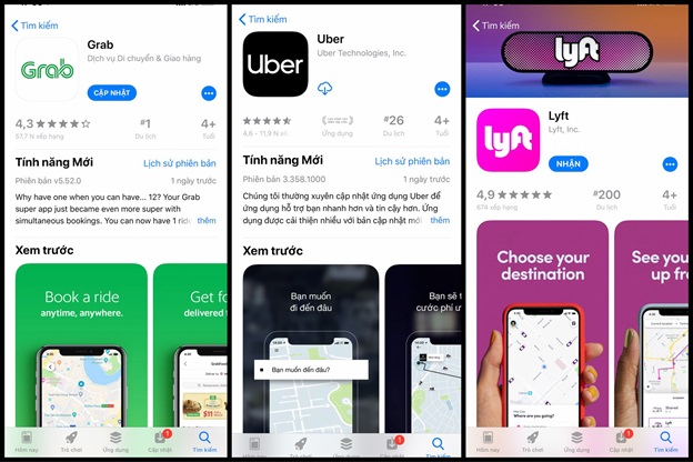 Một số ứng dụng đặt xe nổi tiếng hiện nay