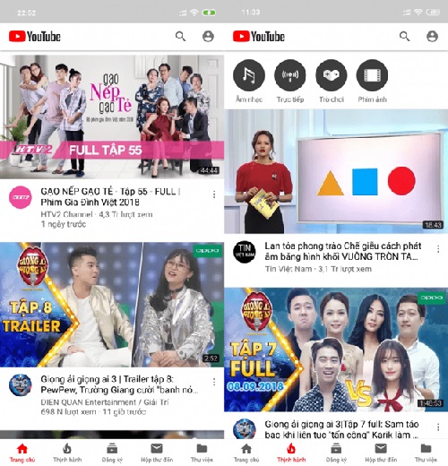 Giao diện Youtube Vanced cũng như giao diện Youtube gốc