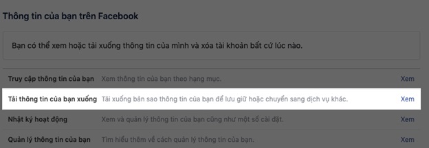 Chọn phần tải thông tin cá nhân