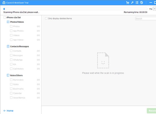 Hệ thống sẽ quét toàn bộ dữ liệu trên máy