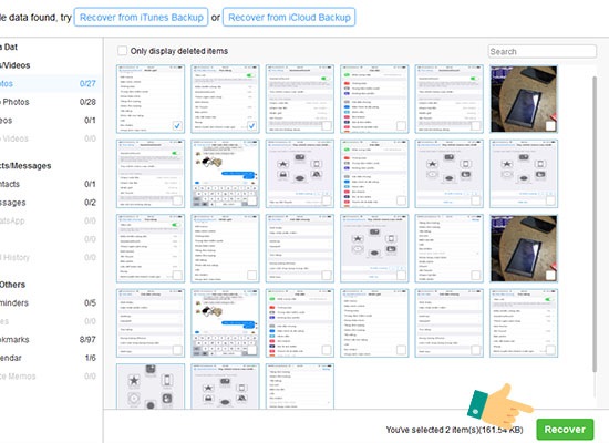 Nhấn chọn Recover để khôi phục dữ liệu đã xóa trên iPhone