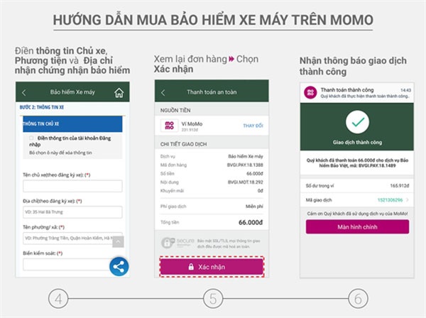 Mua bảo hiểm xe online Bước 4,5,6
