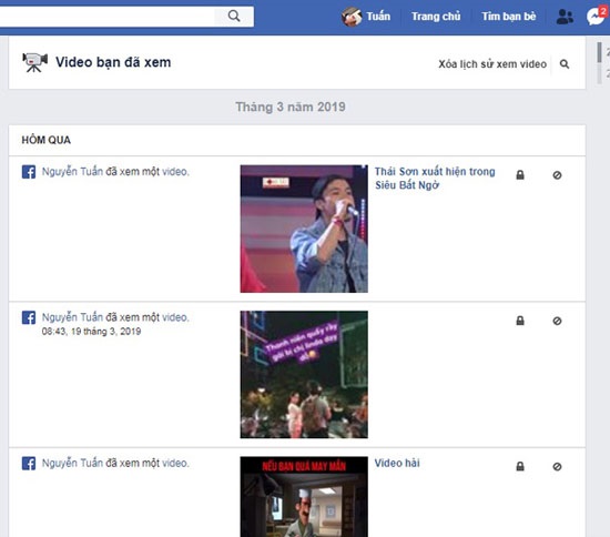 Danh sách video đã xem trên Facebook
