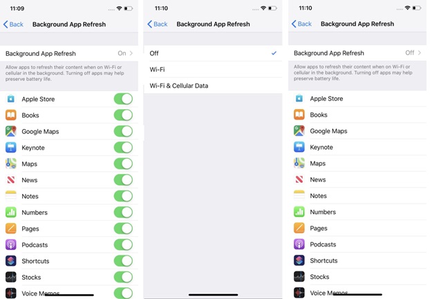 Settings > General > Background App Refresh > Off