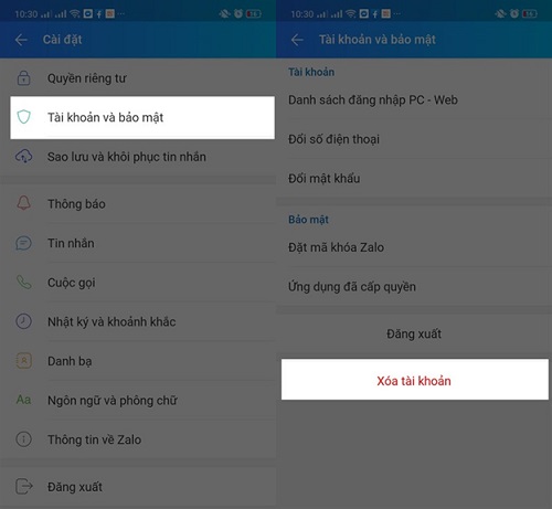 Xóa tài khoản Zalo