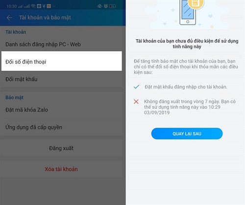 Đổi số điện thoại đăng ký tài khoản Zalo