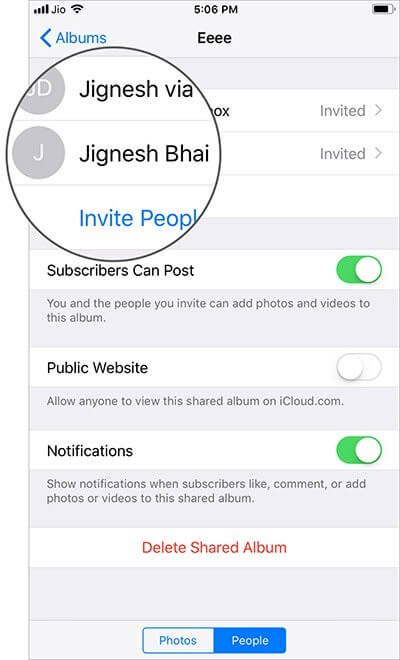 Chọn người muốn chặn chia sẻ Albums
