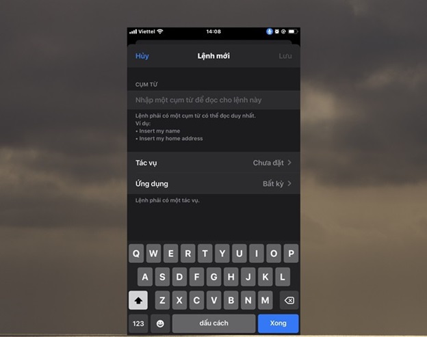 Nếu muốn tạo lệnh mới thì bạn nhấn chọn Tạo lệnh mới..., cửa sổ thiết lập sẽ hiện ra.
