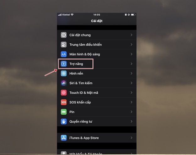 Tiếp tục đăng nhập vào mục Cài đặt > Chọn mục Trợ năng.