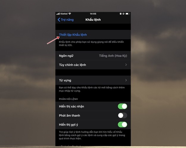 Nhấn chọn dòng Thiết lập Khẩu lệnh